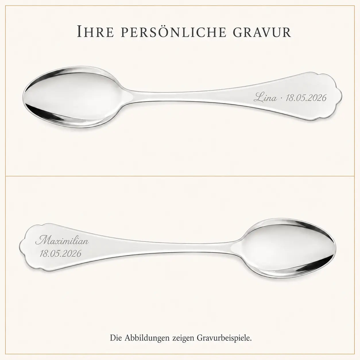 gravurbeispiele.jpg
Gravurbeispiele für eine persönliche Diamantgravur auf einem Silberlöffel mit Name und Datum
