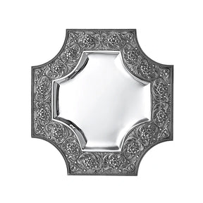 Silberplatte 925 Silber 43x43 cm Kreuzform Signature — Traubenranken auf der Fahne, achteckiger Spiegel, Zaramella