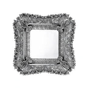 Silberplatte 925 Silber quadratisch 24x24 cm Signature — ziselierte Eckvoluten, Perlstab, glatter Spiegel, Zaramella
