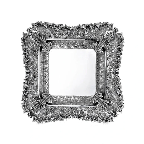 Silberplatte 925 Silber quadratisch 24x24 cm Signature — ziselierte Eckvoluten, Perlstab, glatter Spiegel, Zaramella
