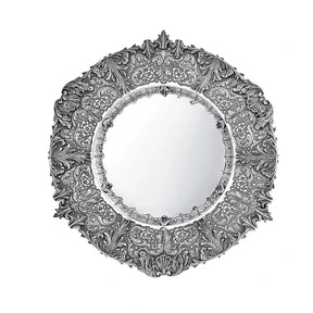 Silberplatte 925 Silber rund 54 cm Signature — achtfach gelappte Kontur, Palmetten auf der Fahne, Zaramella