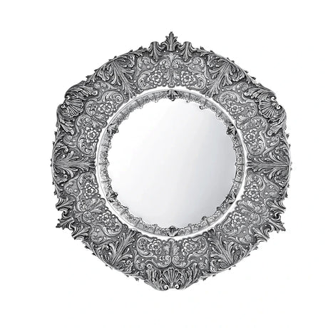 Silberplatte 925 Silber rund 54 cm Signature — achtfach gelappte Kontur, Palmetten auf der Fahne, Zaramella