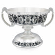 Silberschale 925 Silber Fruit Paradise — Fußschale mit zwei Griffen, dunkle Niello-Blüten, 1200 ml, Tafelgeschenk