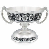 Silberschale 925 Silber Fruit Paradise — Fußschale mit zwei Griffen, dunkle Niello-Blüten, 1200 ml, Tafelgeschenk