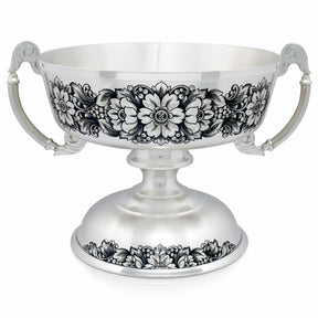 Silberschale 925 Silber Fruit Paradise — Fußschale mit zwei Griffen, dunkle Niello-Blüten, 1200 ml, Tafelgeschenk