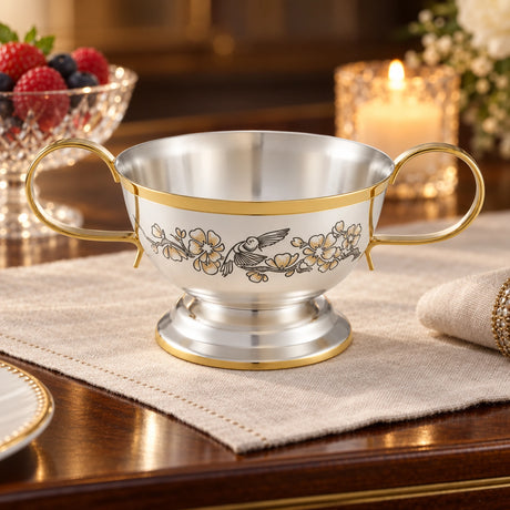 Silberschale 925 Silber vergoldet SAKURA 200 ml — Lifestyle-Setting am Serviertisch