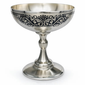 Silberschale am Stiel 925 Silber — Pokalschale auf Fuß mit dunklem Niello-Rankenband, mattsilber, Tafelgeschenk