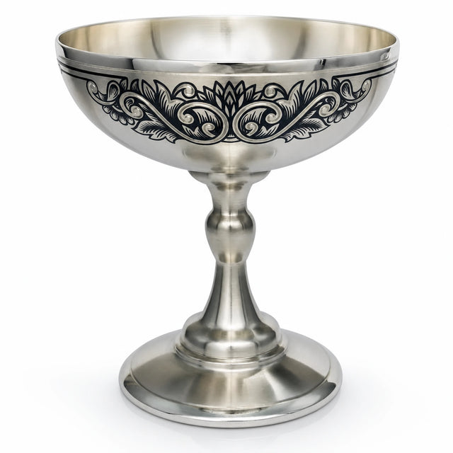 Silberschale am Stiel 925 Silber — Pokalschale auf Fuß mit dunklem Niello-Rankenband, mattsilber, Tafelgeschenk