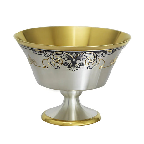 Dessertschale 925 Silber vergoldet mit Niello Laune — Fußschale mit goldenem Inneren und dunklem Ranken-Ornament
