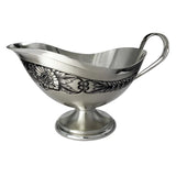 Sauciere 925 Silber Niello mit dunklem Blütenband, Henkel und Standfuß — Sauciere für die festliche Tafel
