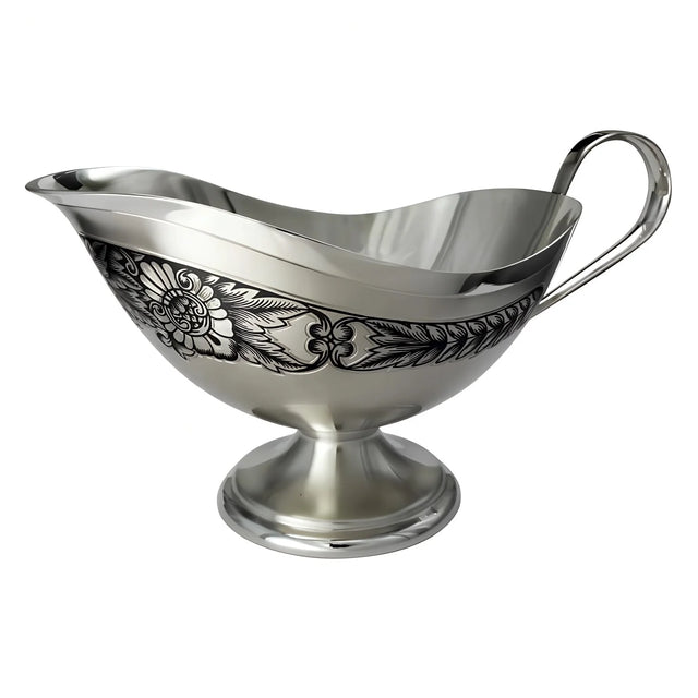 Sauciere 925 Silber Niello mit dunklem Blütenband, Henkel und Standfuß — Sauciere für die festliche Tafel