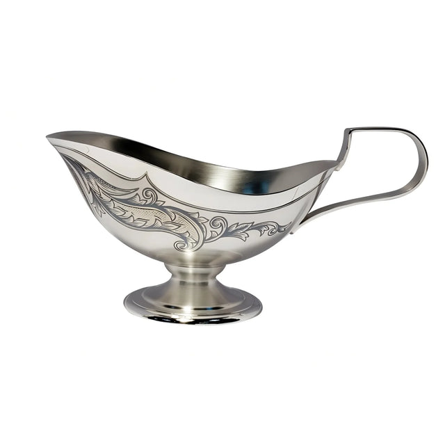 Sauciere 925 Silber Niello — Sauceboot mit Standfuß und floraler Niello-Gravur am Rand, Freisteller