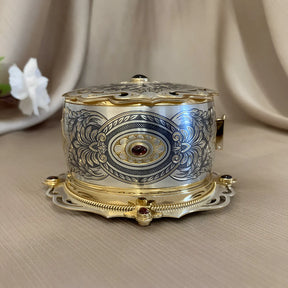 Schatulle „Diana“ – Luxus - Set aus Brosche, Armband & Handspiegel im Nielloa - Design