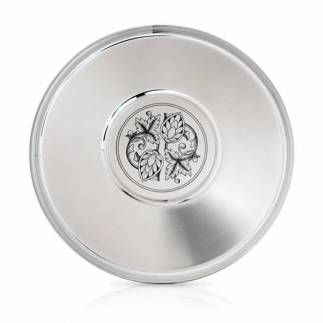 Rundes Serviertablett, Silbertablett aus 925 Silber mit Niello-Verzierung 20 cm Durchmesser.