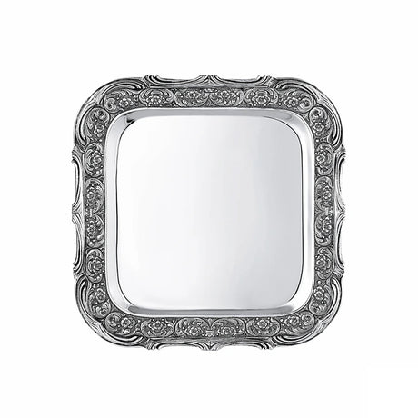 Silbertablett 925 Silber quadratisch 42x42 cm Signature — ziselierter Rand mit Gussteilen, glatter Spiegel, Zaramella