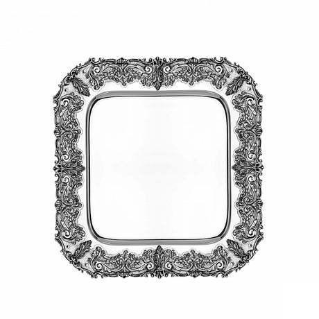 Silbertablett 925 Silber quadratisch 45x45 cm Signature — Palmette mittig, Akanthusvoluten an den Ecken, Zaramella