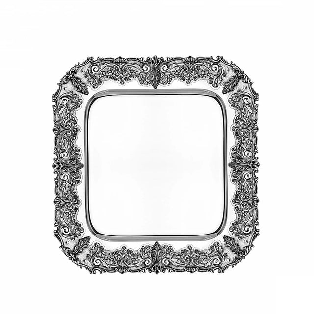 Silbertablett 925 Silber quadratisch 45x45 cm Signature — Palmette mittig, Akanthusvoluten an den Ecken, Zaramella