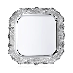 Silbertablett 925 Silber quadratisch 48x48 cm Signature — ziselierte Ranken auf mattiertem Grund, Zaramella