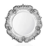 Silbertablett 925 Silber rund 46 cm Signature — Rand in Blattkartuschen, glatter Spiegel mit Stufenkante, Zaramella