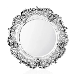 Silbertablett 925 Silber rund 46 cm Signature — Rand in Blattkartuschen, glatter Spiegel mit Stufenkante, Zaramella