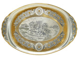 Silbertablett 925 Silber vergoldet oval Troika — Pferdeschlitten-Szene in Niello, Goldornament-Rand, ovale Form, Tafelgeschenk