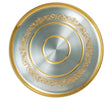 Silbertablett 925 Silber rund mit Goldvergoldungs-Ornamenten am Rand und Blumen-Ranken — Premium-Tafelsilber