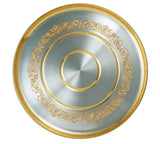 Silbertablett 925 Silber rund mit Goldvergoldungs-Ornamenten am Rand und Blumen-Ranken — Premium-Tafelsilber