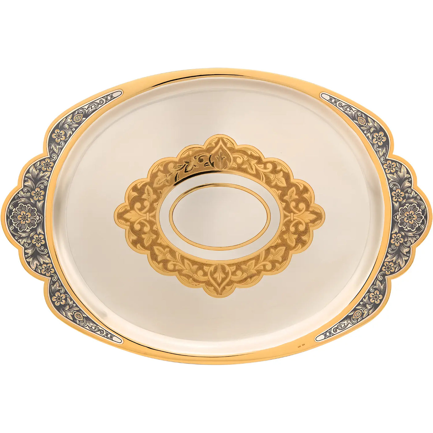 Silbertablett 925 Silber vergoldet oval – Zaren Fest Niello Design