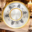 Silbertablett 925 Silber vergoldet Niello Ø 20 cm — Lifestyle-Setting an der gedeckten Tafel