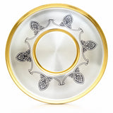 Silbertablett 925 Silber vergoldet Niello — rund mit Blattmedaillons, goldenen Ranken und Goldrand