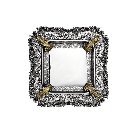 Quadratisches Silbertablett 925 Silber mit teilvergoldetem Akanthus-Rand-Ornament — Signature-Linie.