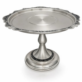 Edle Tortenplatte, Serviertablett aus 925er Silber mit Niello-Verzierung, runde Form, Hochzeitsgeschenke.