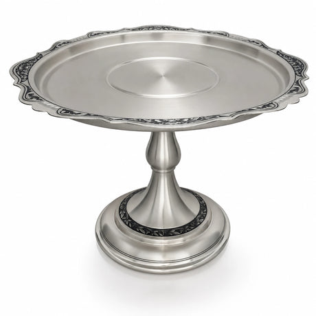 Edle Tortenplatte, Serviertablett aus 925er Silber mit Niello-Verzierung, runde Form, Hochzeitsgeschenke.