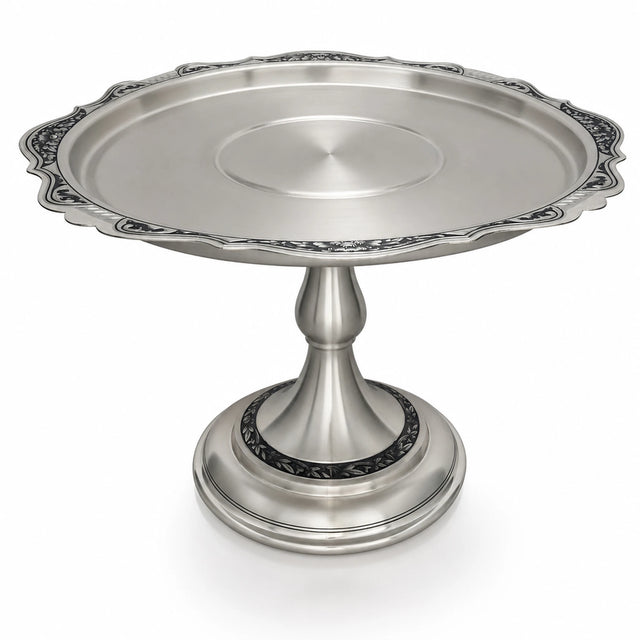 Edle Tortenplatte, Serviertablett aus 925er Silber mit Niello-Verzierung, runde Form, Hochzeitsgeschenke.