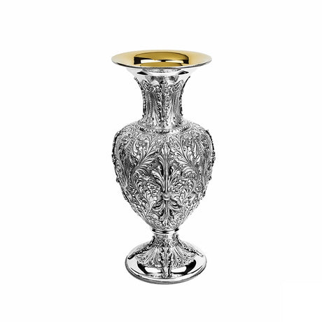 Silbervase 925 Silber 46 cm Signature — vollflächig ziselierte Akanthusranken, vergoldete Mündung, Zaramella