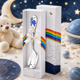 Babylöffel Sternzeichen Steinbock 925 Silber mit blauem Steinbock in Emaille, in DODO-Geschenkbox
