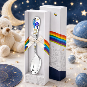 Babylöffel Sternzeichen Steinbock 925 Silber mit blauem Steinbock in Emaille, in DODO-Geschenkbox