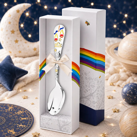 Babylöffel Sternzeichen Waage aus 925 Silber mit vergoldetem Waage-Zeichen in Geschenkbox