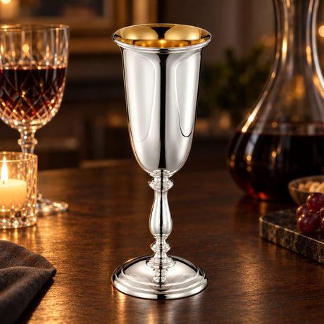 Stielglas 925 Silber innen vergoldet — Lifestyle-Setting am Weintisch