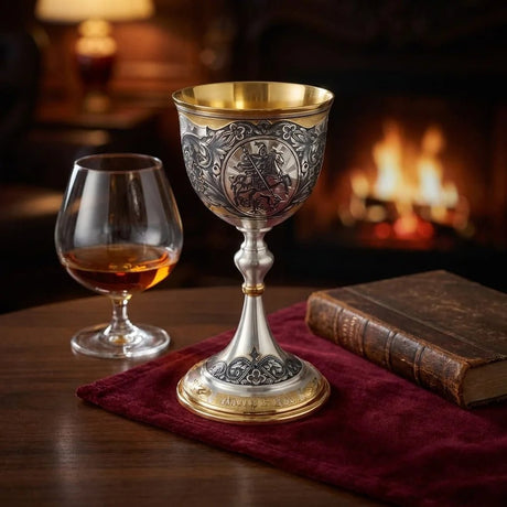 Stielglas 925 Silber Georg der Siegreiche — Niello vergoldet