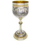 Prunkpokal 925 Silber vergoldet — Stielpokal mit Sankt-Petersburg-Stadtpanorama in Niello, Goldrand, Sammlerstück