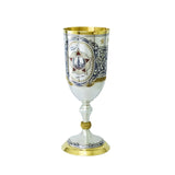 Pokal 925 Silber Niello Siegesorden — Stielkelch mit vergoldetem Inneren, Goldmedaillon mit Orden und Lorbeerkranz