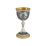 Stielglas 925 Silber Georg der Siegreiche vergoldet — Weinkelch mit Niello-Reiter-Medaillon und Goldfuß