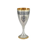 Stielglas 925 Silber Niello vergoldet — Weinkelch mit Niello-Blütenmedaillon, goldener Innenseite und Fuß