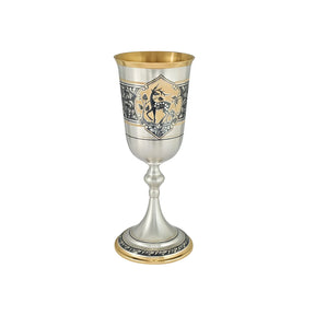 Stielglas 925 Silber Niello Hirsch vergoldet — Weinkelch mit goldenem Hirsch-Medaillon und vergoldetem Fuß