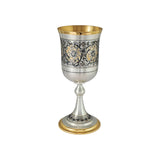 Stielglas 925 Silber Niello Floral vergoldet — Weinpokal mit goldenem Blütenband, goldener Innenseite und Fuß