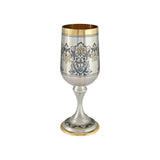 Stielglas 925 Silber Niello Weintrauben — Kelch mit dunklem Floralornament, vergoldeten Trauben, Goldrand und vergoldetem Fuß