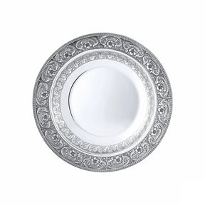 Suppenteller 925 Silber rund 26 cm Signature — breite ziselierte Fahne, glatte Mulde, Zaramella Italien