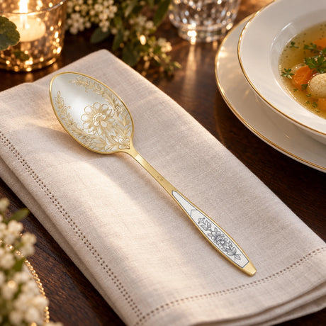 Menülöffel 925 Silber vergoldet Astra Classic — Lifestyle-Setting an der gedeckten Tafel