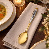 Tafellöffel aus 925 Silber mit Vergoldung, Niello Astra Gold — Lifestyle-Setting an der gedeckten Tafel
